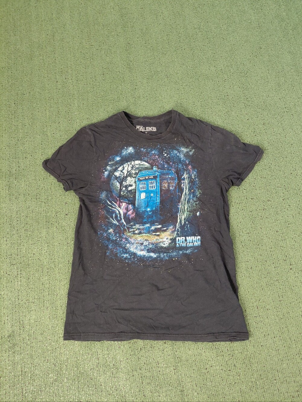Dr. Who And The Daleks Tardis Police Box TV Show Black T Shirt Sz Medium